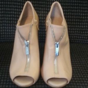 Genuine leather peep toe heels